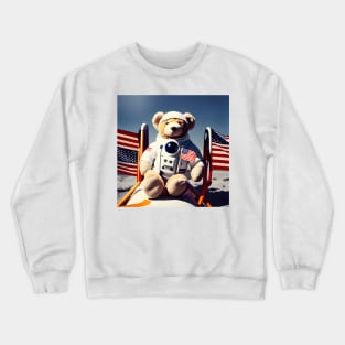 Teddy in a Space suit sitting on a deck chair on the Moon Crewneck Sweatshirt